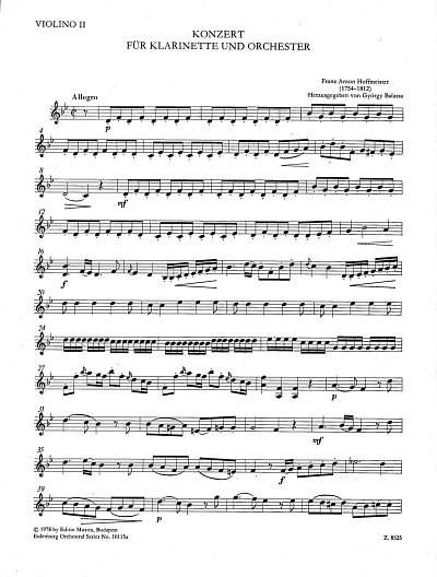 F.A. Hoffmeister: Konzert für Klarinette B-Dur (Vl2)