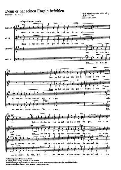 F. Mendelssohn Bartholdy: Denn er hat seinen Engeln befohlen