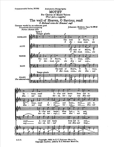 J. Brahms: The Wall of Heaven, O Savior, Re, Gch;Klav (Chpa)