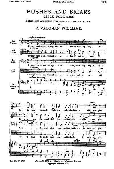 R. Vaughan Williams: Bushes and Briars For TTBB (Chpa)