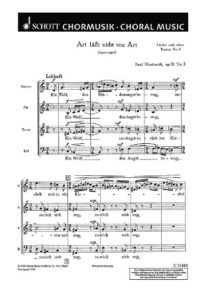 DL: P. Hindemith: Lieder nach alten Texten (Chpa)