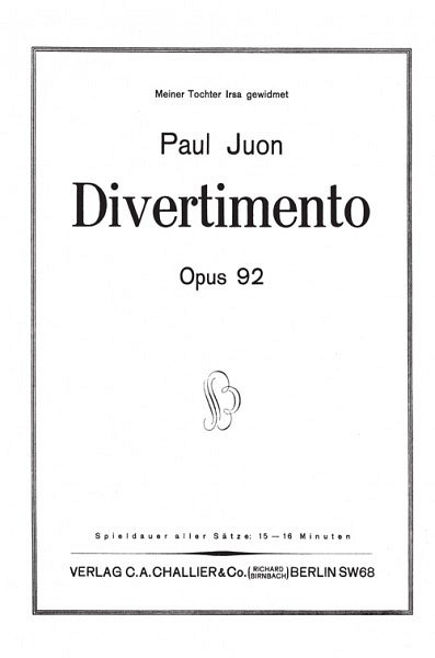 P. Juon: Divertimento op. 92, KlvStro/4Str (Part.)
