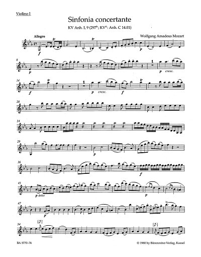 W.A. Mozart: Sinfonia concertante in Es-, ObKrHrFgOrch (Vl1)