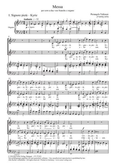Valtinoni, Pierangelo: Messa per coro a due voci bianche e organo f-Moll (1974)