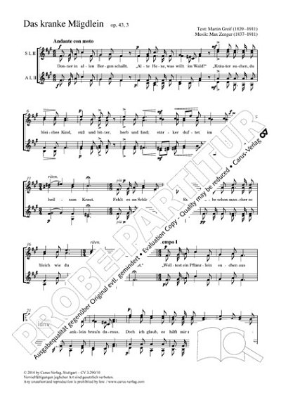 DL: Z. Max: Das kranke Mägdlein fis-Moll op. 43,3, Fch (Part