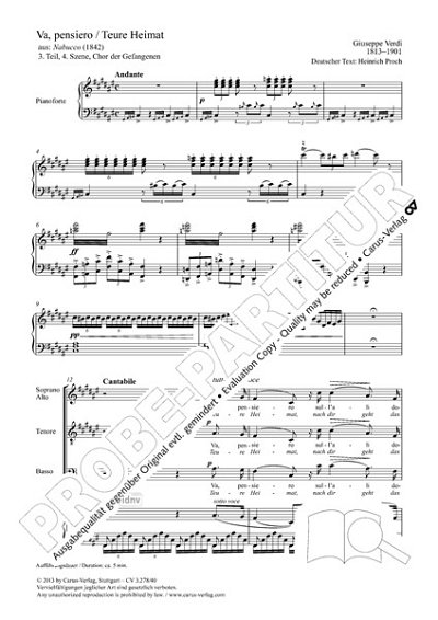 DL: G. Verdi: Va, pensiero (Teure Heimat, nach , GchKlav (Pa