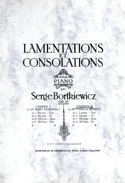 S.E. Bortkiewicz: Lamentations et Consolations op. 17/, Klav