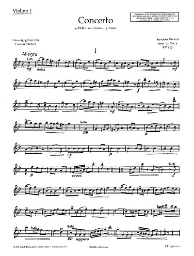 A. Vivaldi: Concerto g-Moll op. 12/1 RV 317, VlStroOrg (Vl1)