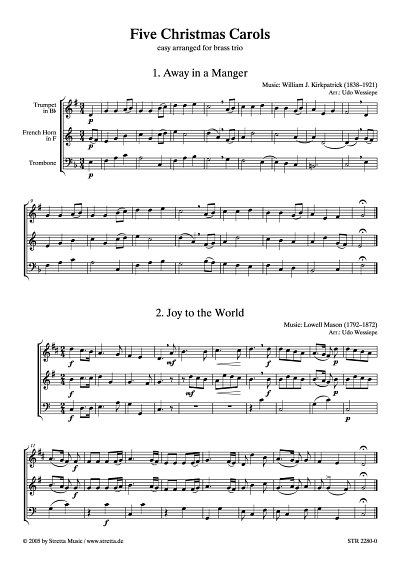 DL: Five Christmas Carols easy arranged for brass trio