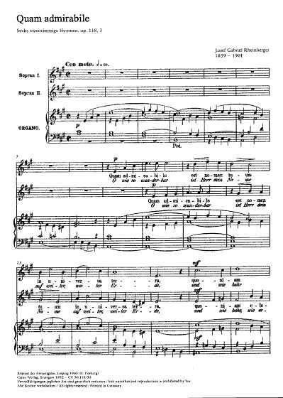 J. Rheinberger: Quam admirabile op. 118 Nr. 3; aus: Sechs zw