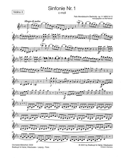 F. Mendelssohn Barth: Sinfonie Nr. 1 c-moll op., Sinfo (Vl2)