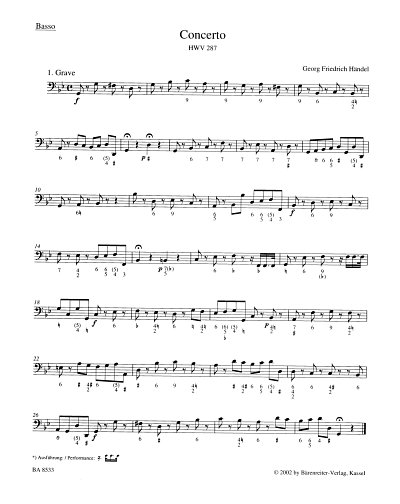 G.F. Händel: Konzert g-Moll HWV 287, Fl/ObOrch (VcKb)