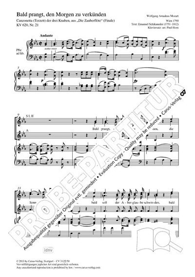 DL: W.A. Mozart: Bald prangt, den Morgen zu verkünden Es (Pa