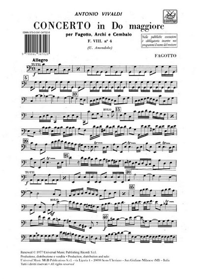 A. Vivaldi: Concerto per Fagotto, Archi e BC in Do  (Stsatz)
