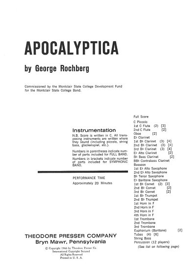 G. Rochberg: Apocalyptica, Blaso (Pa+St)