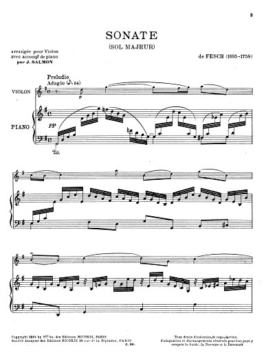 W. de Fesch: Sonate En Sol Violon Et Piano (Salmon