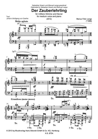 Lange, Marius Felix: Der Zauberlehrling für mittlere Stimme und Klavier