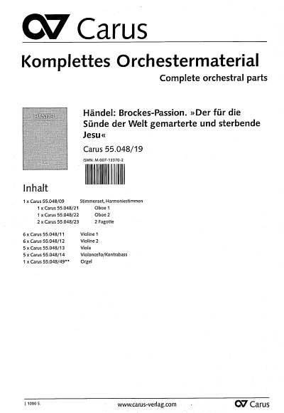 G.F. Händel: Brockes-Passion HWV 48, 3GsGchOrchBc (Stsatz)
