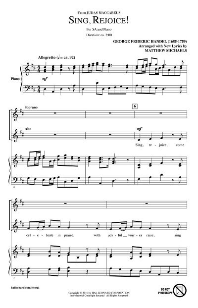 G.F. Händel: Sing, Rejoice!, FchKlav (Chpa)