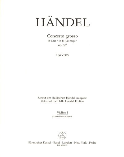 G.F. Händel: Concerto grosso B-Dur op. 6/7 HWV, StroBc (Vl1)