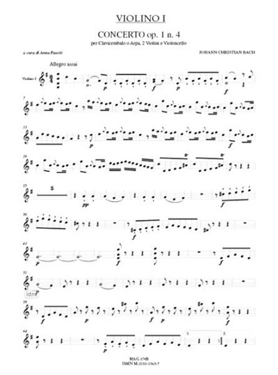 J.C. Bach: Concerto op. 1/4, 2VlVcCemb/Hf (Stsatz)