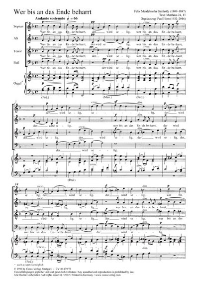 F. Mendelssohn Bartholdy: Wer bis an das Ende beharrt F-Dur