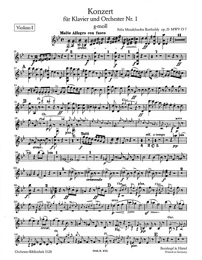 F. Mendelssohn Barth: Konzert g-Moll Nr. 1 o, KlavOrch (Vl1)