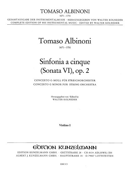 T. Albinoni: Sinfonia a cinque (Sonata VI), op. 2