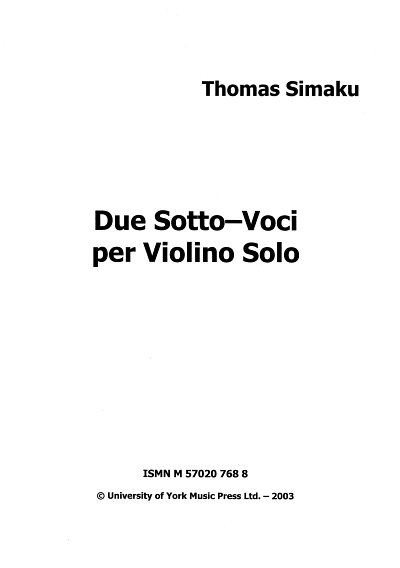 T. Simaku: Due Sotto Voci per Violino Solo