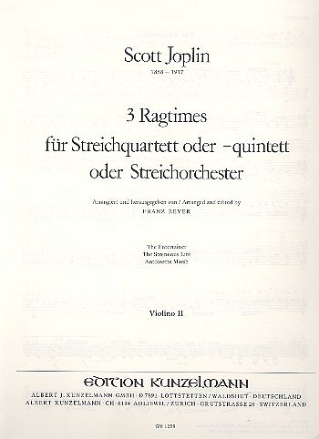 S. Joplin et al.: 3 Ragtimes für Streichquartett oder Streichorchester, Band 1