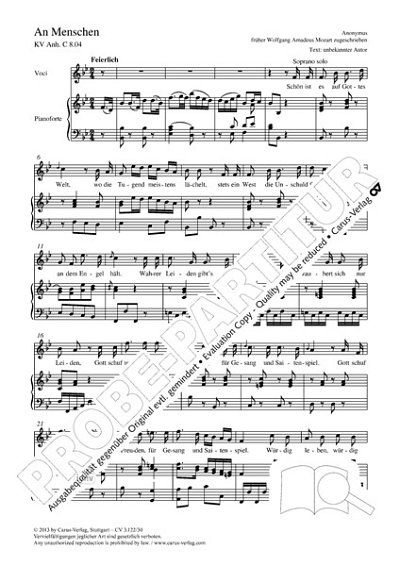 W.A. Mozart: An Menschen B-Dur KV Anh C 8.04