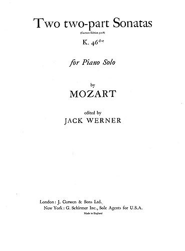 W.A. Mozart: Two Sonatas K.46D E, Klav