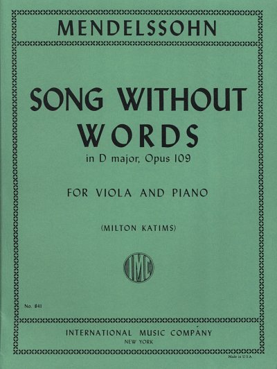 F. Mendelssohn Barth: Lied ohne Worte D-Du, VaKlv (KlavpaSt)