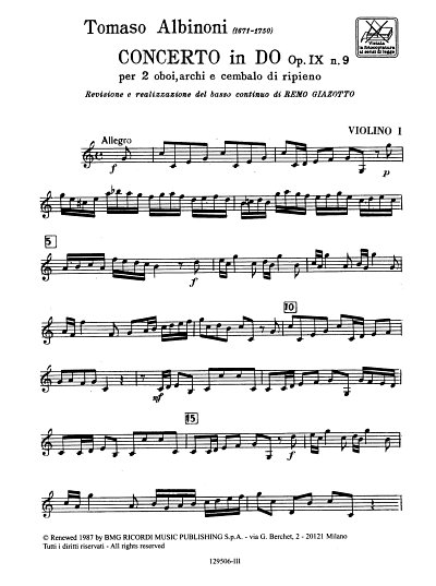 AQ: T. Albinoni: Concerto op. IX/9, 2ObStrBc (Stsat (B-Ware)