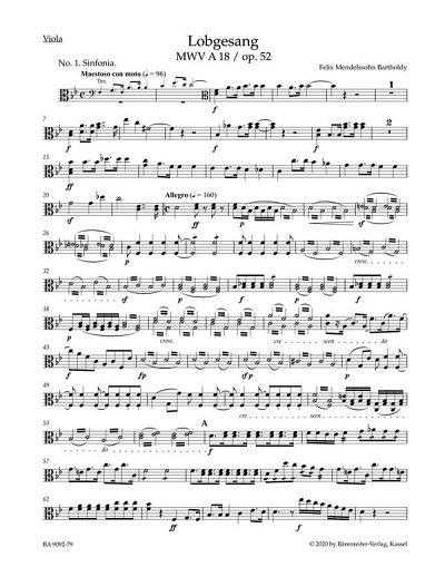F. Mendelssohn Barth: Lobgesang op. 52 M, 3GesGchOrchO (Vla)