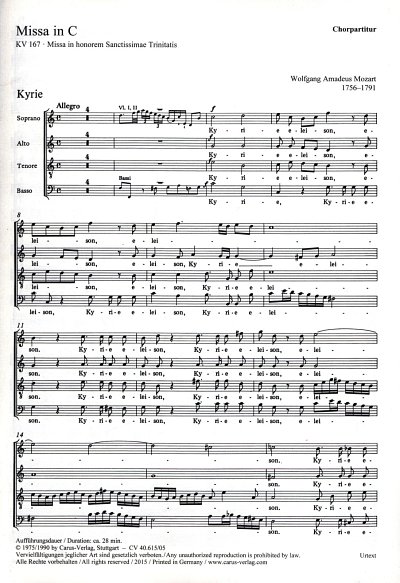 W.A. Mozart: Missa in C KV 167, GchOrch (Chpa)
