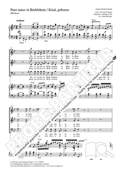M. Haydn y otros.: Puer natus in Bethlehem (Kind, geboren zu Bethlehem) g-Moll
