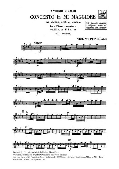 A. Vivaldi: Concerto Per Vl., Archi E B.C.:, Sinfo (Stsatz)