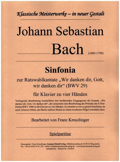 J.S. Bach: Sinfonia für Klavier zu vier Hände, Klav4m (Sppa)