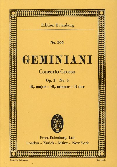 F. Geminiani: Concerto grosso  B-Dur op. 3/5