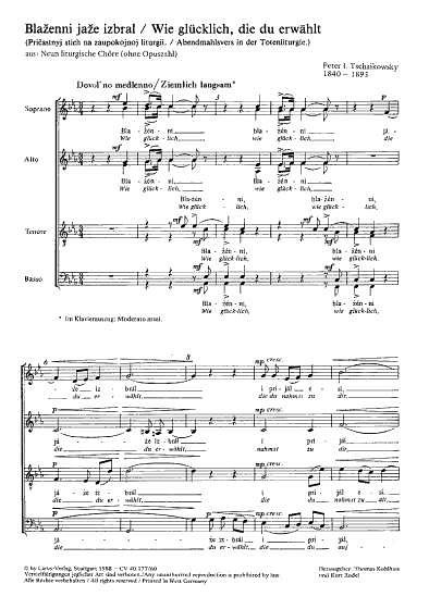 P.I. Tschaikowsky: Blaenni jae izbral (Wie glücklich, die du erwählt) Es-Dur (1885)