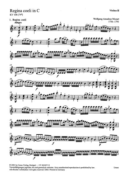 W.A. Mozart: Regina coeli in C KV 108 (74d), GesGchOrc (Vl2)