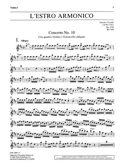 A. Vivaldi: Concerto Grosso H-Moll Op 3/10 Rv 580 Pv 148