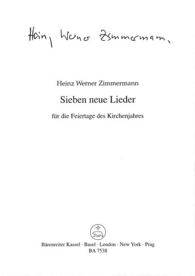 H.W. Zimmermann: Sieben neue Lieder für die Feiertage, ChOrg
