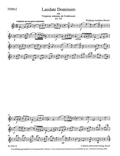 W.A. Mozart: Laudate Dominum KV 339, GesGcFgStrBc (Vl1)