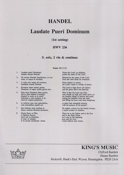 G.F. Händel: Laudate Pueri Dominum Hwv 23, GesS2VlBc (Part.)