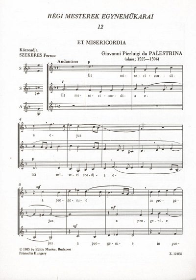 G.P. da Palestrina: Et misericordia / Recordata, Fch (Chpa)