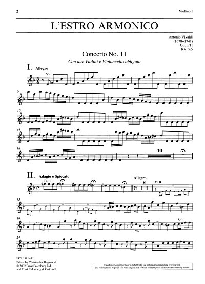 A. Vivaldi: Concerto F-Dur Op 3/11 Rv 565 (L'Estro Armonico)