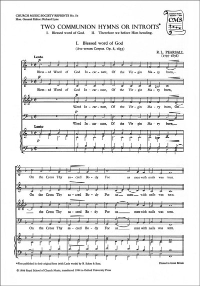 R.L. Pearsall: Two Communion Hymns or Introits