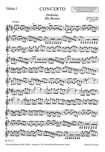 A. Vivaldi: Concerto G-Dur op. 51/4 RV 151 / P, StroBc (Vl1)